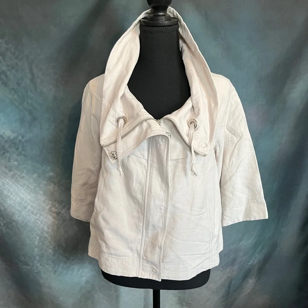 Le Lis Blanc Deux Womens Linen Blend Off White 3/4 Sleeve Lightweight Jacket Med
